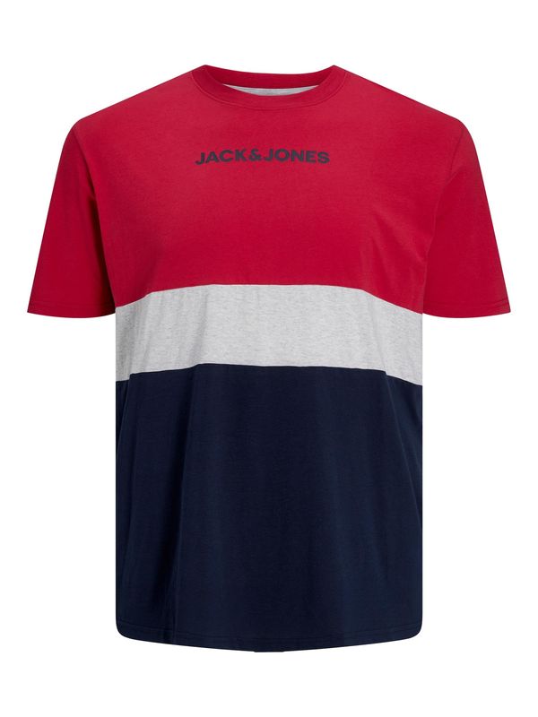 Jack & Jones Plus Jack & Jones Plus Majica 'Reid'  mornarska / rdeča / pegasto bela