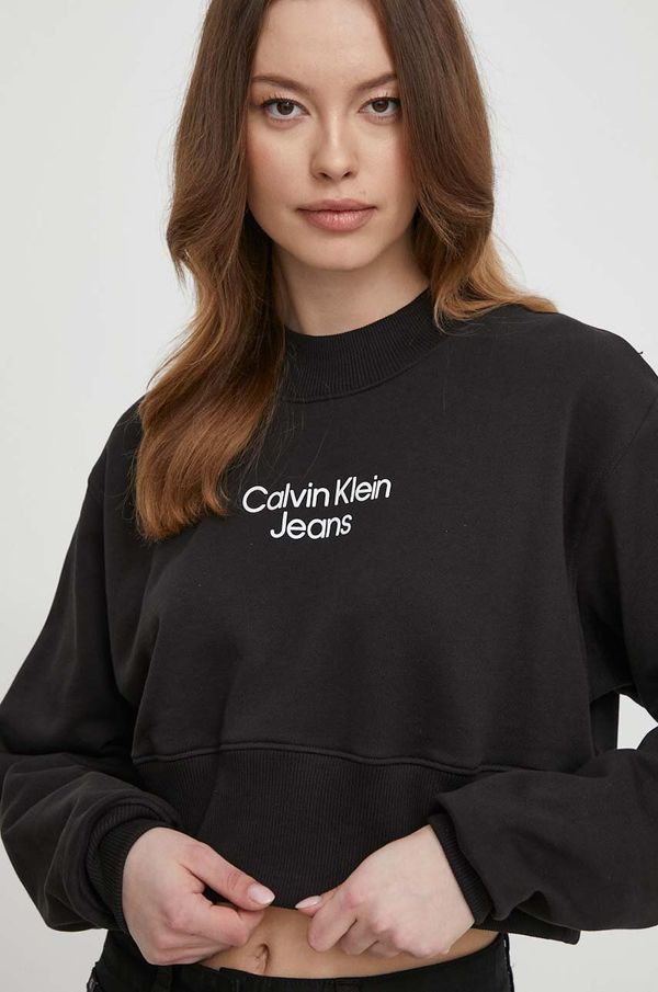Calvin Klein Jeans Bombažen pulover Calvin Klein Jeans ženska, črna barva