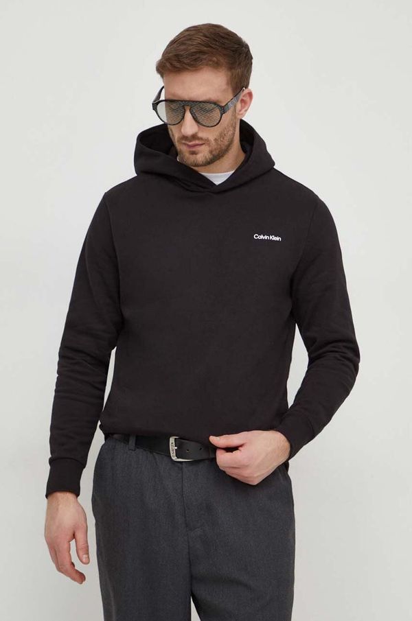 Calvin Klein Bombažen pulover Calvin Klein moška, črna barva, s kapuco