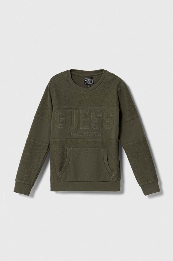 Guess Bombažen pulover Guess zelena barva
