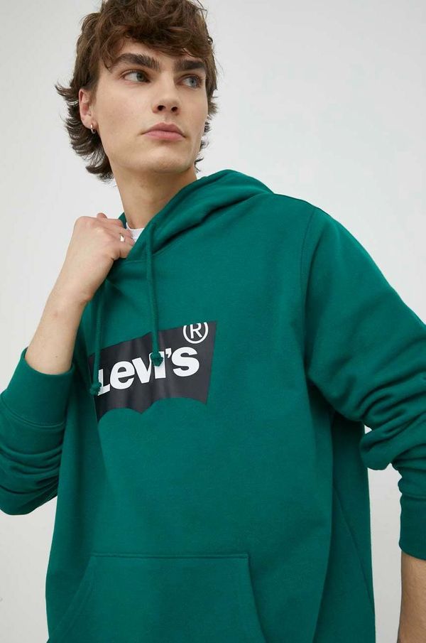 Levi's Bombažen pulover Levi's moška, zelena barva, s kapuco