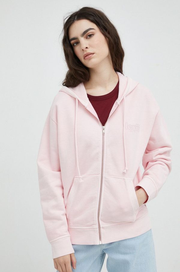 Levi's Bombažen pulover Levi's ženska, roza barva, s kapuco