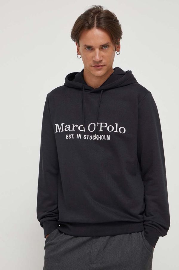 Marc O'Polo Bombažen pulover Marc O'Polo moška, črna barva, s kapuco