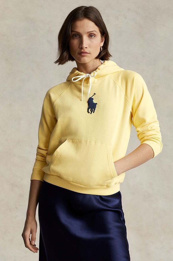 Polo Ralph Lauren Bombažen pulover Polo Ralph Lauren ženska, rumena barva, s kapuco