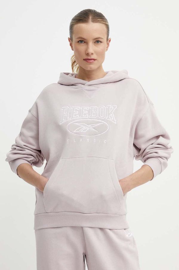 Reebok Classic Bombažen pulover Reebok Classic Archive Essentials ženski, roza barva, s kapuco, 100075646