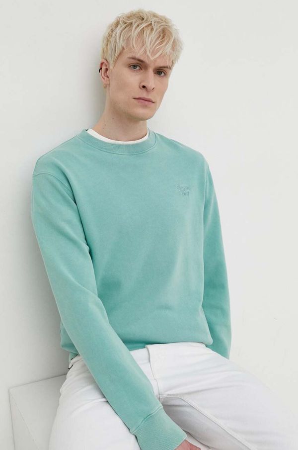 Superdry Bombažen pulover Superdry moška, turkizna barva