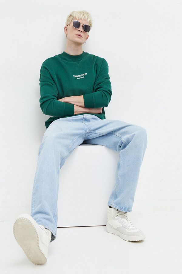 Tommy Jeans Bombažen pulover Tommy Jeans moška, zelena barva