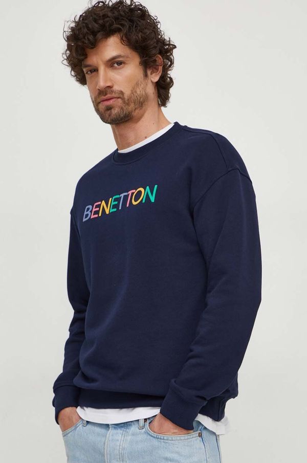 United Colors of Benetton Bombažen pulover United Colors of Benetton moška, mornarsko modra barva