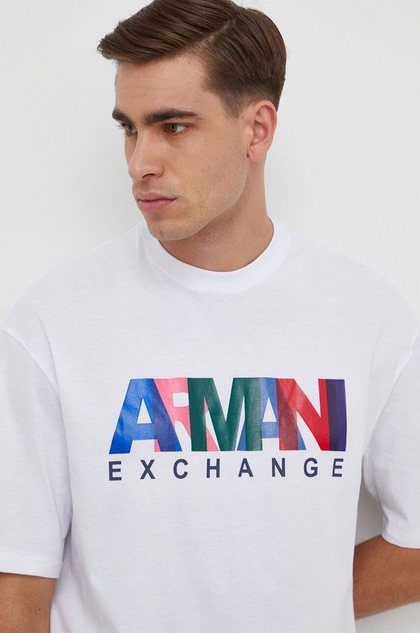 Armani Exchange Bombažna kratka majica Armani Exchange moški, bela barva