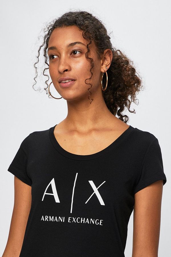 Armani Exchange Bombažna kratka majica Armani Exchange ženski, črna barva