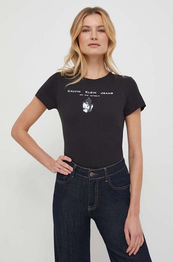 Calvin Klein Jeans Bombažna kratka majica Calvin Klein Jeans ženski, črna barva