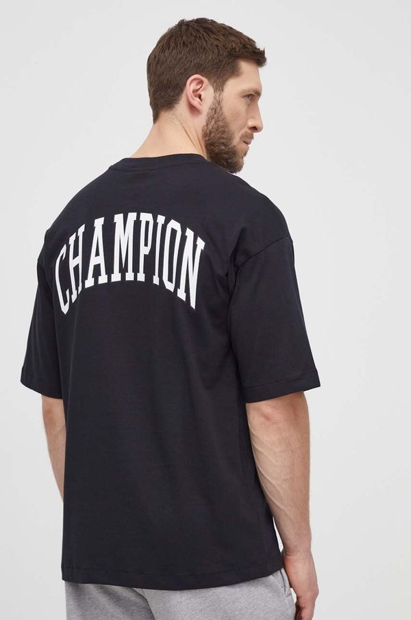 Champion Bombažna kratka majica Champion moška, črna barva, 219855