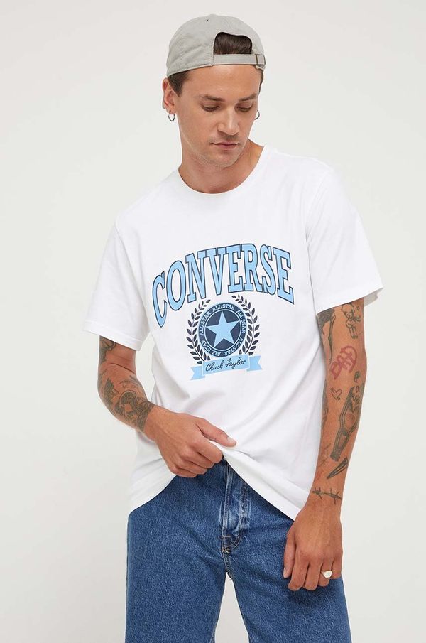 Converse Bombažna kratka majica Converse bela barva