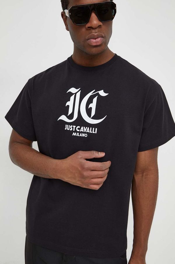 Just Cavalli Bombažna kratka majica Just Cavalli moški, črna barva