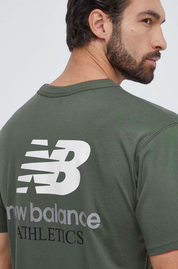 New Balance Bombažna kratka majica New Balance moški, zelena barva