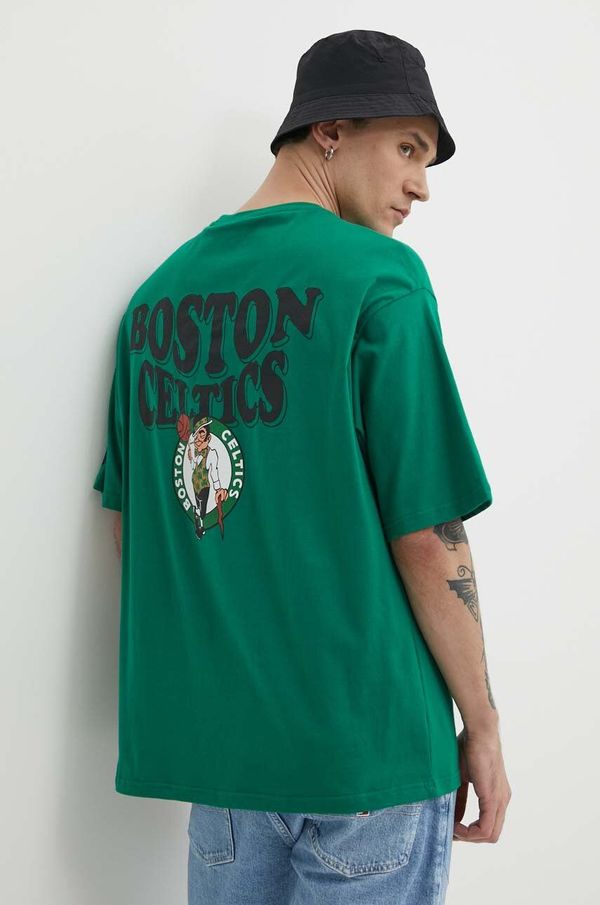 New Era Bombažna kratka majica New Era moška, zelena barva, BOSTON CELTICS