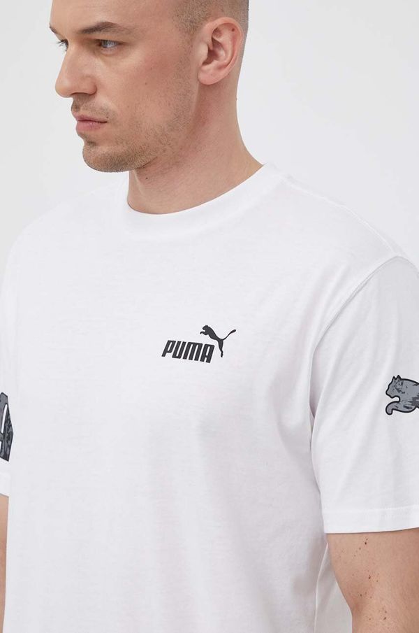 Puma Bombažna kratka majica Puma bela barva