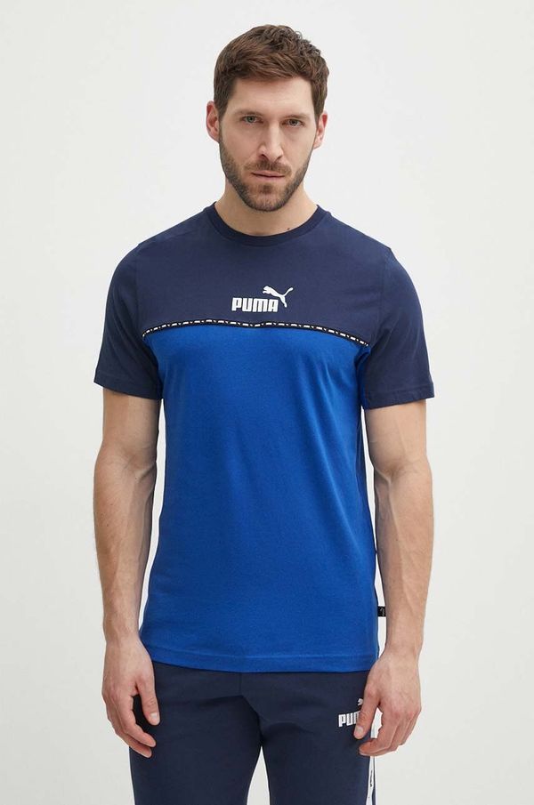 Puma Bombažna kratka majica Puma moški, mornarsko modra barva
