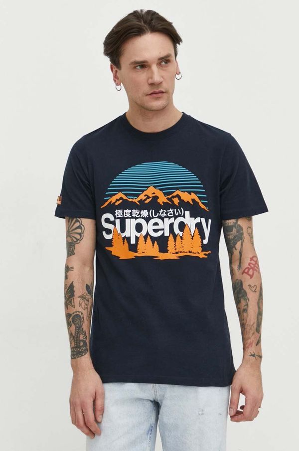 Superdry Bombažna kratka majica Superdry moški, mornarsko modra barva