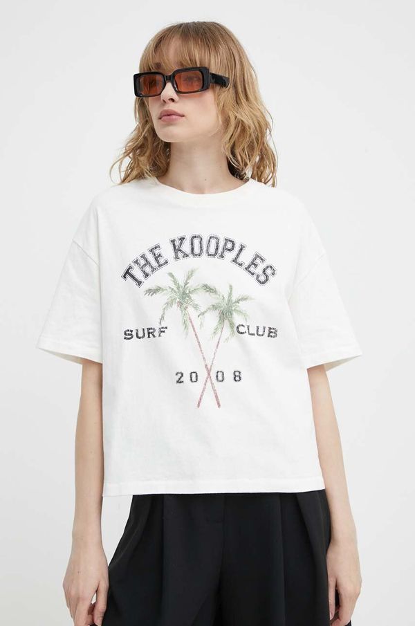 The Kooples Bombažna kratka majica The Kooples ženska, bež barva, FTSC28030K