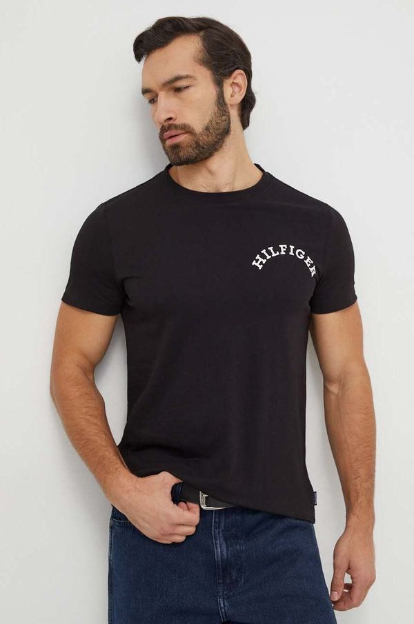 Tommy Hilfiger Bombažna kratka majica Tommy Hilfiger moški, črna barva