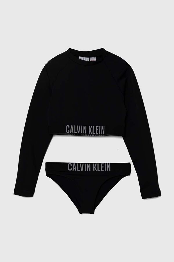 Calvin Klein Jeans Dvodelne otroške kopalke Calvin Klein Jeans črna barva