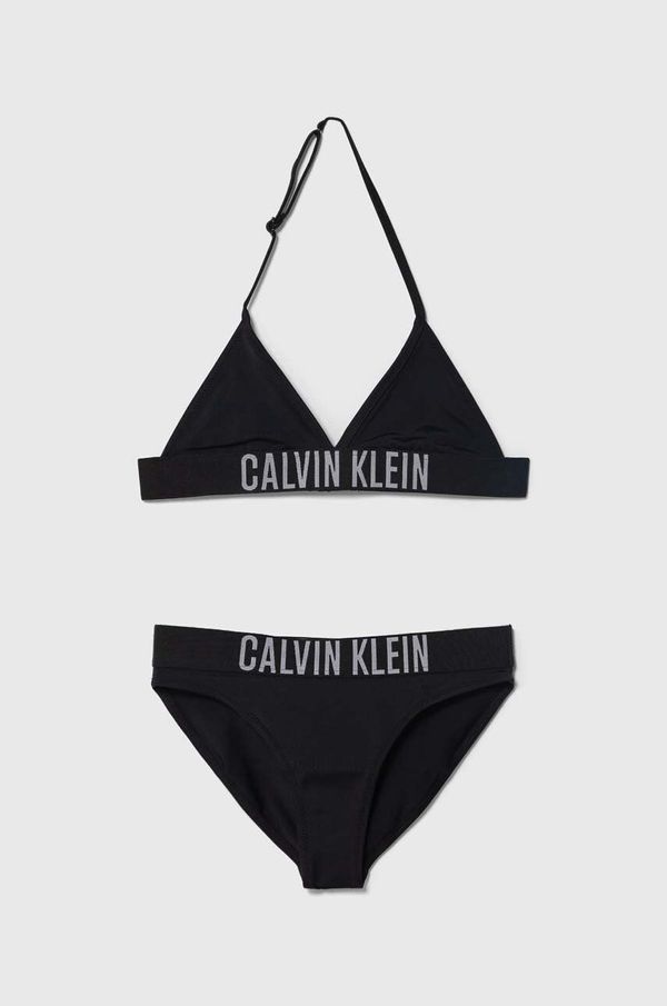 Calvin Klein Jeans Dvodelne otroške kopalke Calvin Klein Jeans črna barva