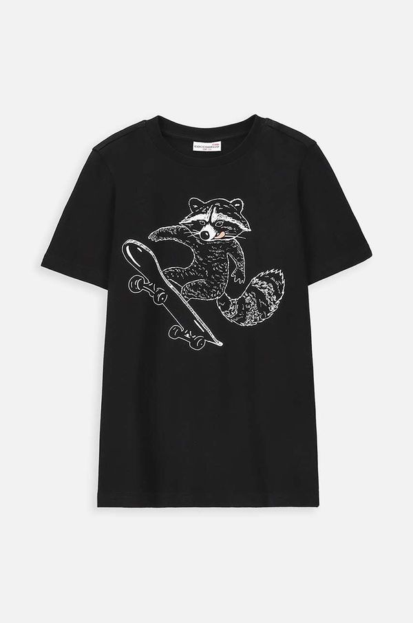 Coccodrillo Otroška bombažna kratka majica Coccodrillo črna barva