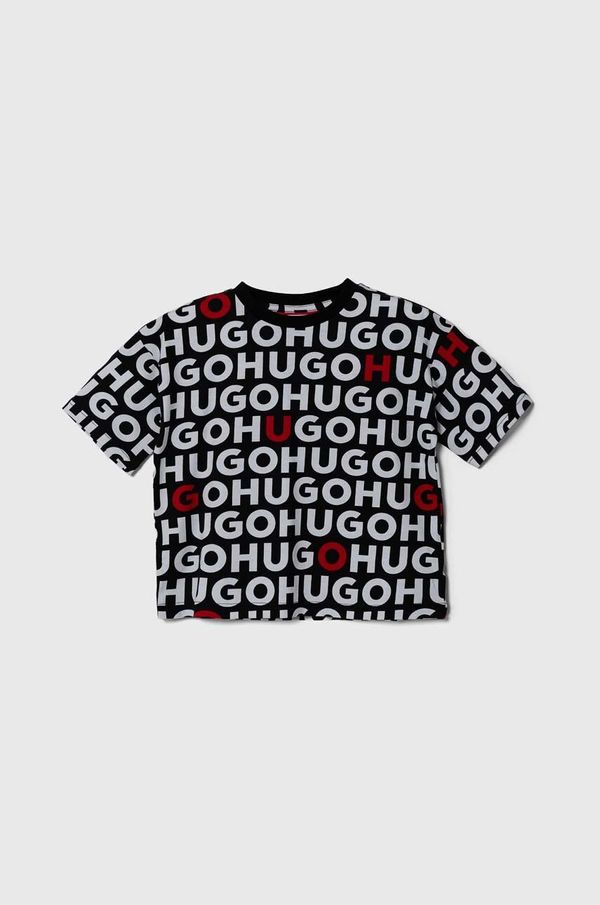 Hugo Otroška bombažna kratka majica HUGO črna barva