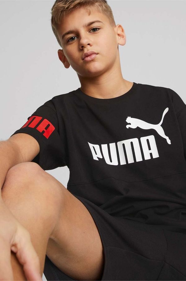 Puma Otroška bombažna kratka majica Puma PUMA POWER Tee B črna barva