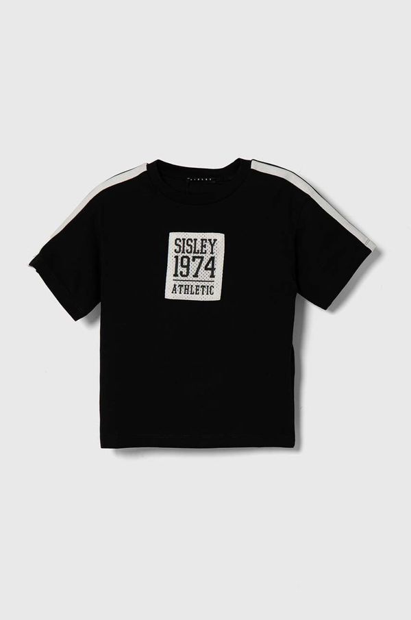 Sisley Otroška bombažna kratka majica Sisley črna barva