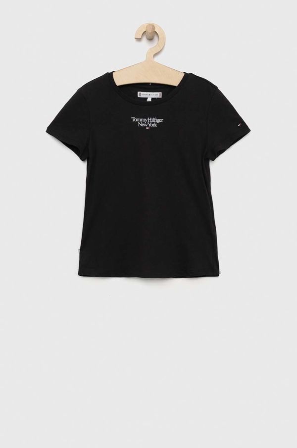 Tommy Hilfiger Otroška bombažna kratka majica Tommy Hilfiger črna barva