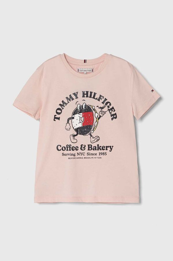 Tommy Hilfiger Otroška bombažna kratka majica Tommy Hilfiger roza barva