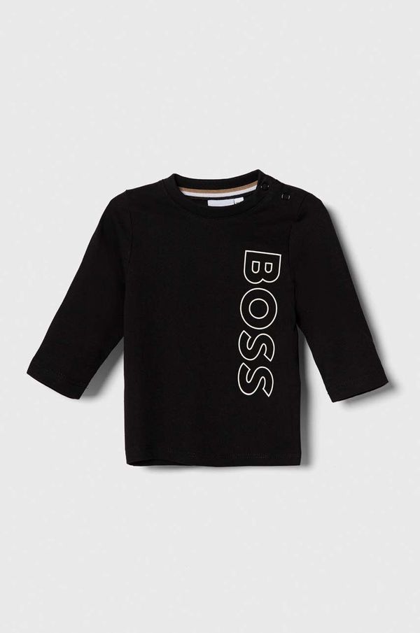 Boss Otroška bombažna majica z dolgimi rokavi BOSS črna barva