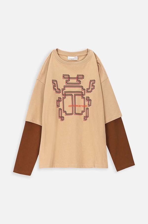 Coccodrillo Otroška bombažna majica z dolgimi rokavi Coccodrillo bež barva