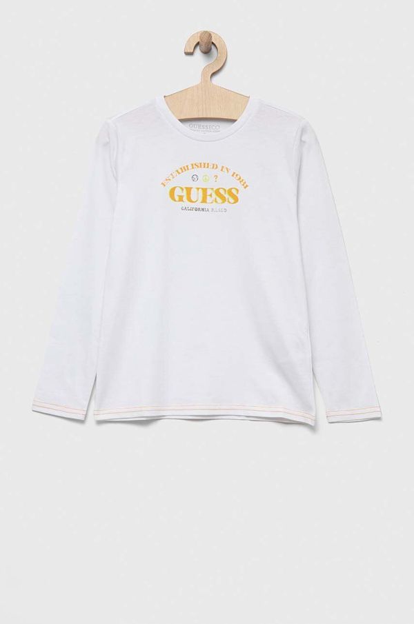 Guess Otroška bombažna majica z dolgimi rokavi Guess bela barva