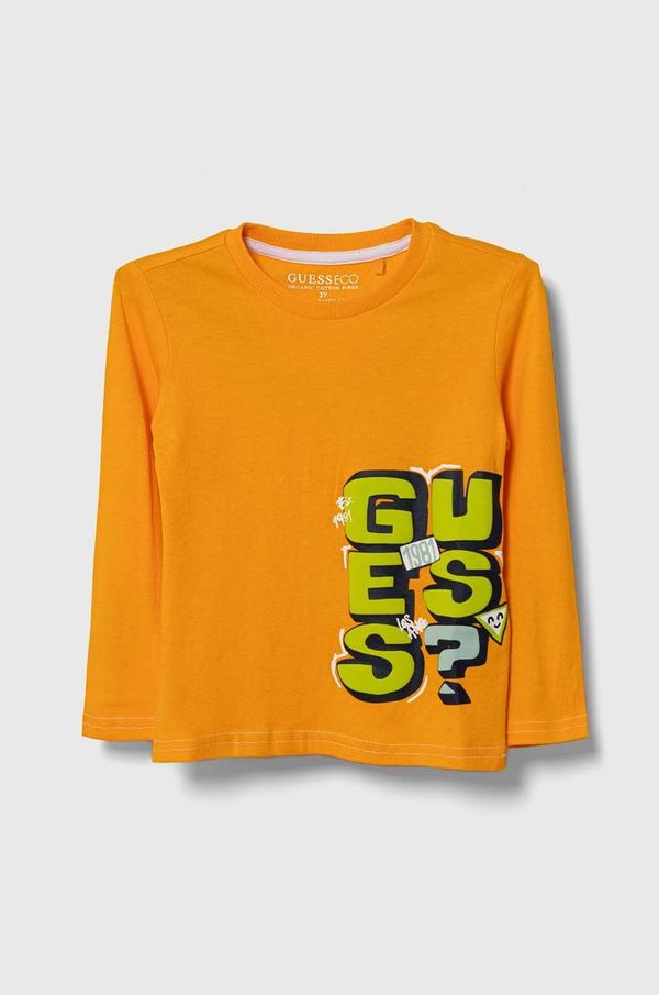 Guess Otroška bombažna majica z dolgimi rokavi Guess oranžna barva