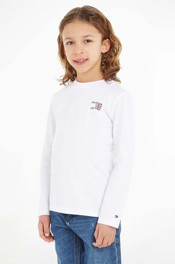 Tommy Hilfiger Otroška bombažna majica z dolgimi rokavi Tommy Hilfiger bela barva