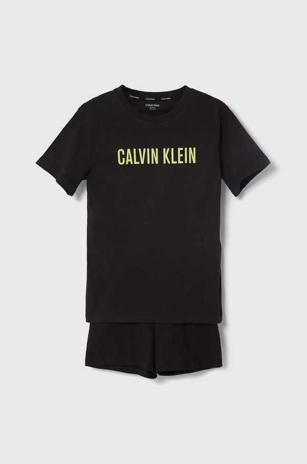 Calvin Klein Underwear Otroška bombažna pižama Calvin Klein Underwear črna barva
