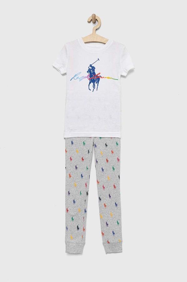 Polo Ralph Lauren Otroška bombažna pižama Polo Ralph Lauren siva barva