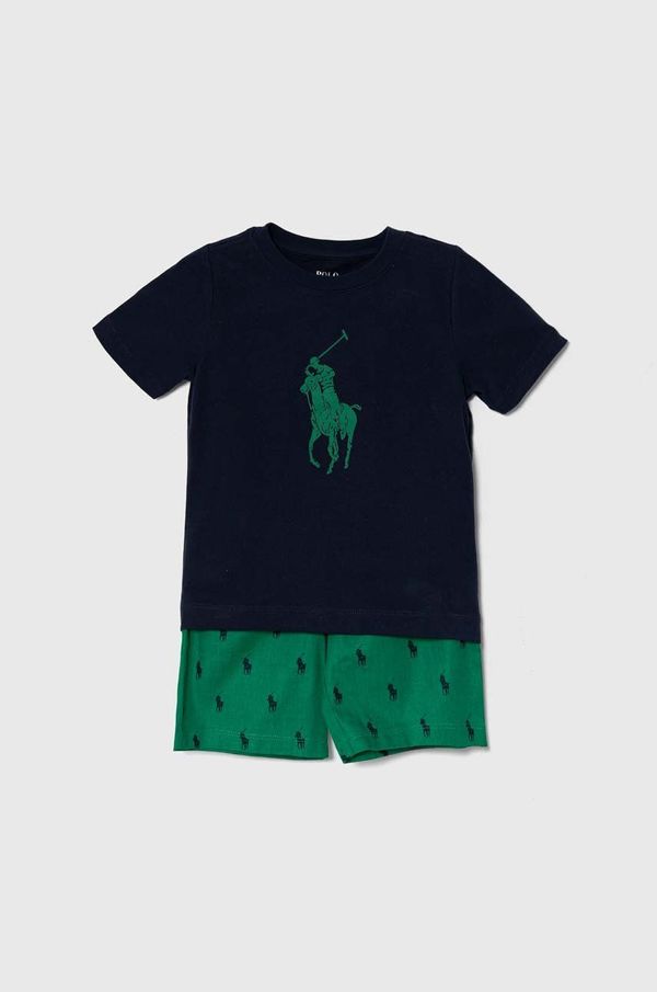 Polo Ralph Lauren Otroška bombažna pižama Polo Ralph Lauren zelena barva