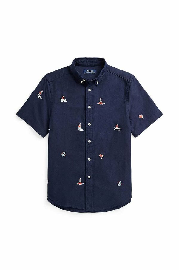 Polo Ralph Lauren Otroška bombažna srajca Polo Ralph Lauren mornarsko modra barva
