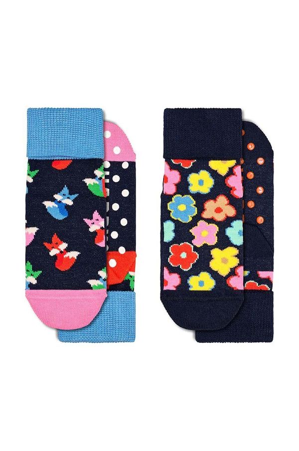 Happy Socks Otroške nogavice Happy Socks Antislip Fox & Flower 2-pack mornarsko modra barva
