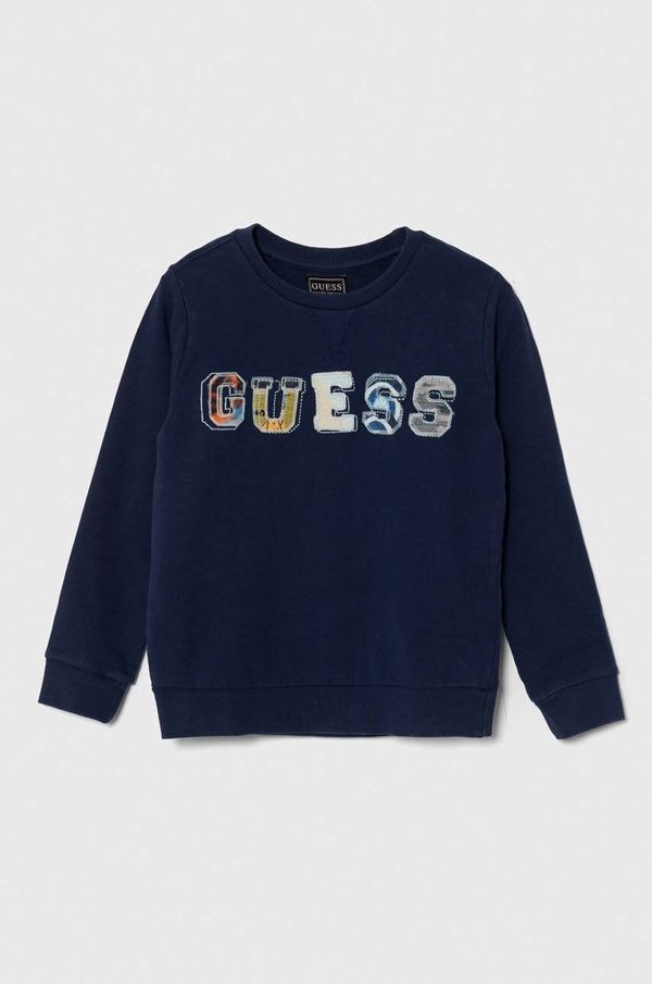 Guess Otroški bombažen pulover Guess mornarsko modra barva