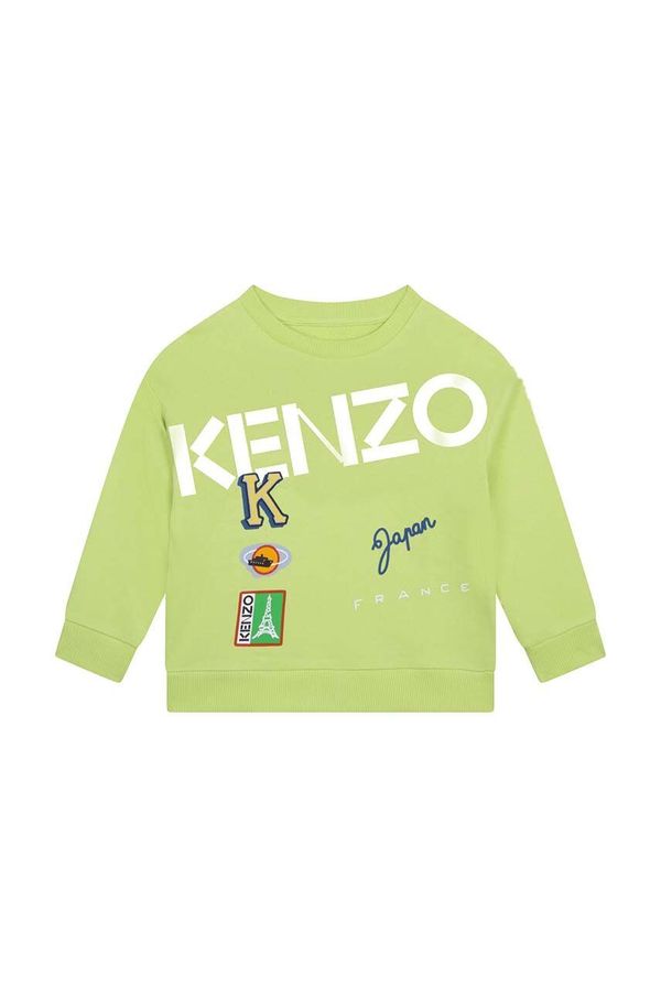 Kenzo kids Otroški bombažen pulover Kenzo Kids zelena barva
