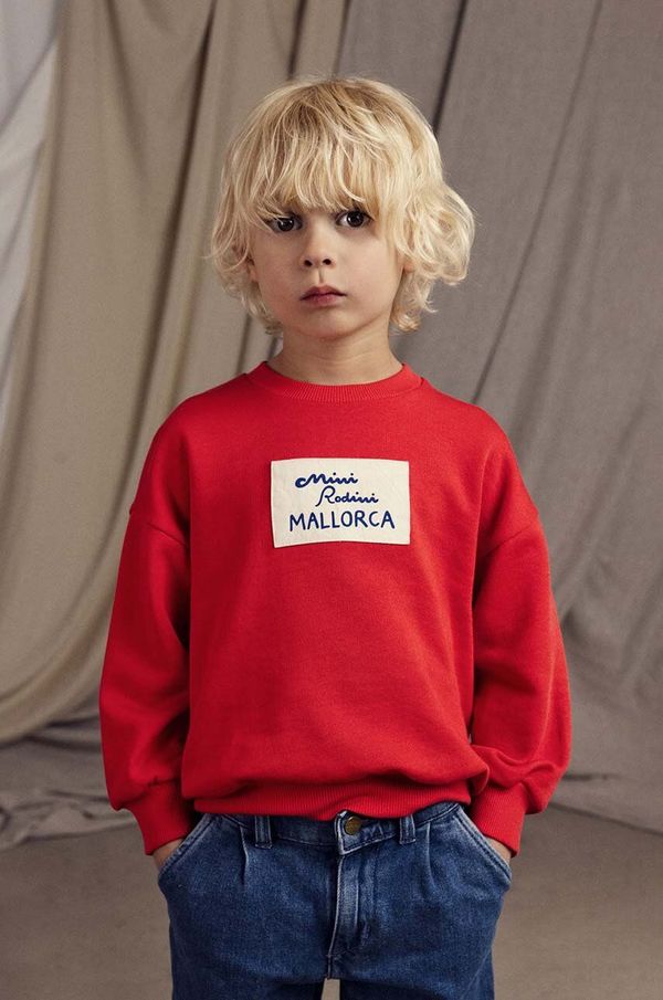 Mini Rodini Otroški bombažen pulover Mini Rodini Mallorca rdeča barva