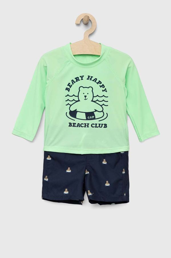 Gap Otroški kopalni komplet - kratke hlače in majica GAP zelena barva