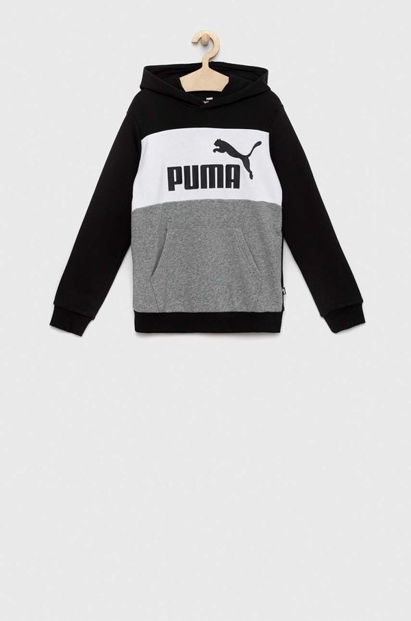 Puma Otroški pulover Puma ESS Colorblock Hoodie TR B črna barva, s kapuco