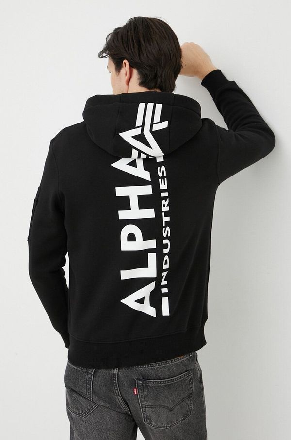 Alpha Industries Pulover Alpha Industries moška, črna barva, s kapuco