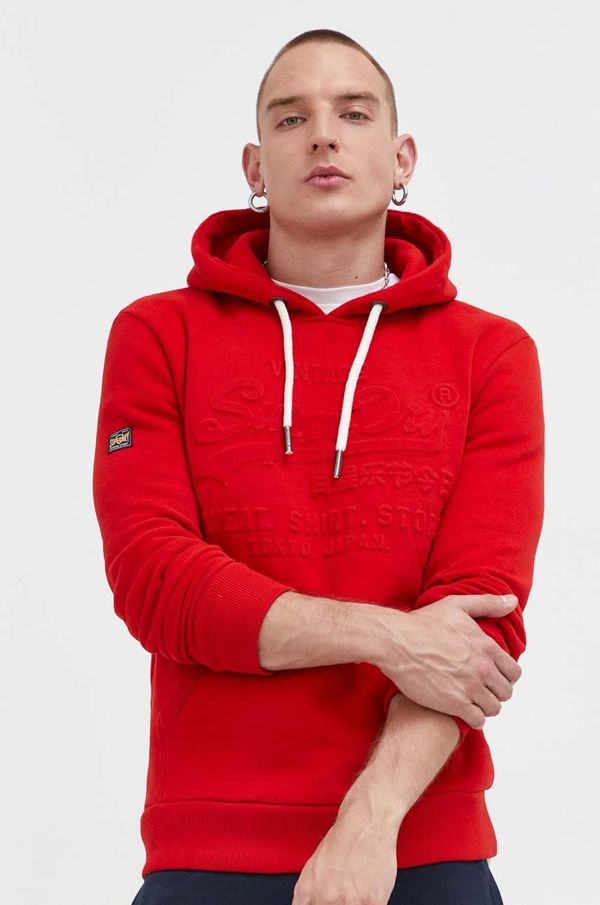 Superdry Pulover Superdry moška, rdeča barva, s kapuco